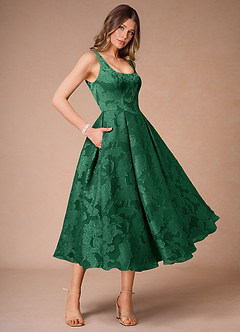Alba Dark Green Pleated Midi Dress image3