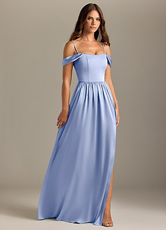 Azazie Calianna Bridesmaid Dresses Ice A-Line Off the Shoulder Stretch Satin Convertible Dress image7
