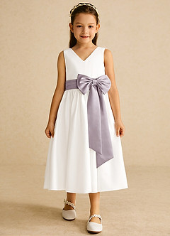 Azazie Darling Flower Girl Dresses Ivory Dusk A-Line Bow Cotton Dress image4