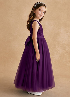 Azazie Cinna Flower Girl Dresses Grape A-Line Lace Tulle Dress image4