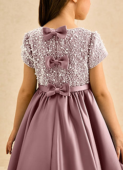 Azazie Cashew Jurken voor bloemenmeisjes Baljurk Jurk van Mat Satijn met Mouwen Stoffige Roos image7