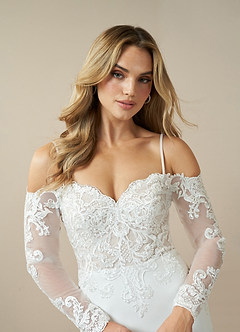 Azazie Danea Wedding Dresses Diamond White Champagne Mermaid Off the Shoulder Stretch Crepe Dress image5