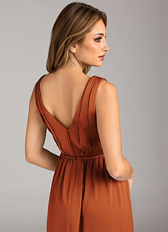 Azazie Tanicia Robes de demoiselle d'honneur Robe Trapèze en Satin extensible Plissée Cannelle image7