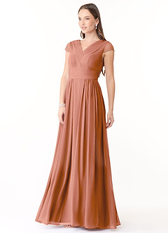 Azazie Organa Schlussverkauf A-Linie Plissee Chiffon Kleid Desert Rose image3