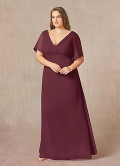 Azazie Alessa Mère de la mariée Robes Robe Trapèze en Mousseline de soie Col V plissé Cabernet image3