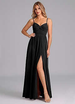 Azazie Zeya Bridesmaid Dresses Black A-Line Pleated Velvet Dress image1