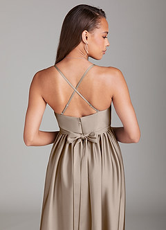 Azazie Llana Maternity Bridesmaid Dresses A-Line Stretch Satin Floor-Length Dress with Pockets image4