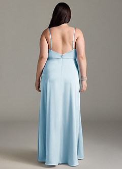 Azazie Brielle Bridesmaid Dresses Sky Blue A-Line Cowl Spaghetti Straps Stretch Satin Dress image7
