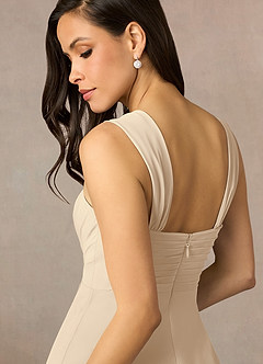 Azazie Olivia Mother of the Bride Dresses Champagne A-Line Square Neckline Pleated Chiffon Dress image6