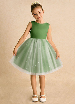 Azazie Esme Abiti da Ragazza di Fiori Abito Principessa in Tulle Fiocco Basilico image6
