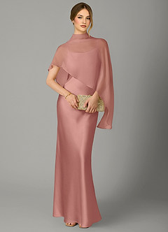 Azazie Jaleesa Robes de demoiselle d'honneur Robe Fourreau en Satin extensible Col haut Rosette image5