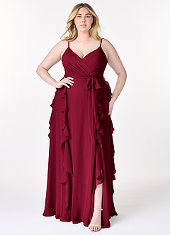 Azazie Peyton Bridesmaid Dresses Burgundy A-Line Ruched Chiffon Dress image7