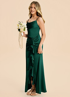 Azazie Rosalia Junior Robe Fourreau en Satin extensible Plissé émeraude image3