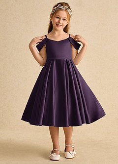 Azazie Favia vestidos de niña de las flores Vestido de Ciruela de Satin Mate de Corte En A con Vestidos sin tirantes image4