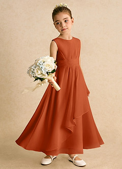 Azazie Edelweiss Flower Girl Dresses Burnt Orange A-Line Pleated Chiffon Dress image3
