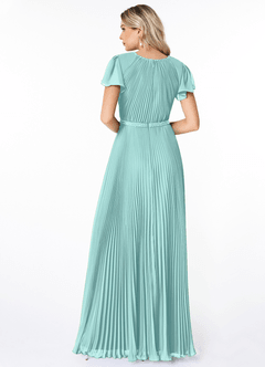 Azazie Kara Bescheidene Brautjungfernkleider A-Linie Plissee Chiffon Bodenlänge Kleid image8