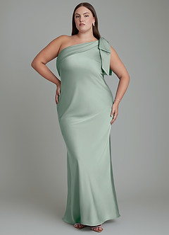 Azazie Yuanna Vestidos de damas de honor Vestido Agave de Satén Elástico de Corte Sirena con Un hombro image1