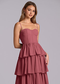 Azazie Faye Robes de demoiselle d'honneur Robe Trapèze en Mousseline de soie Décolleté en cœur Merlot image2