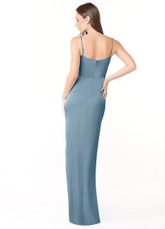 Azazie Dinae Final Sale Dusty Blue Sheath Side Slit Stretch Satin Dress image2