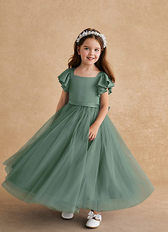 Azazie Suzy vestidos de niña de las flores Vestido de Eucalipto de Tul de Corte En A con Con mangas image4