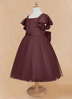 Azazie Kaeya Flower Girl Dresses Sangria A-Line Bow Tulle Dress image7