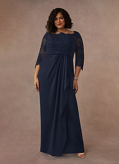 Azazie Bernadine vestidos de madre de la novia Vestido de Azul Marino Oscuro de Encaje de Recto image6