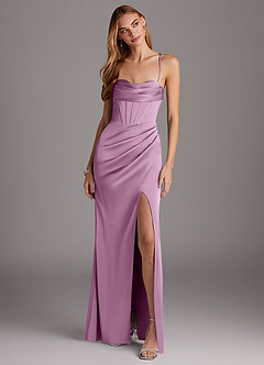 Azazie Brookelle Bridesmaid Dresses Wisteria Sheath Sweetheart Corset Stretch Satin Dress image4