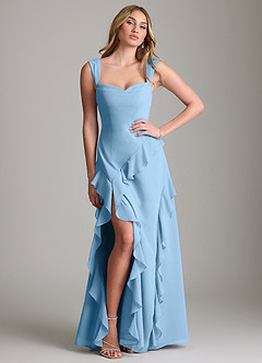 Azazie Sloane Bridesmaid Dresses Steel Blue A-Line Sweetheart Neckline Chiffon Dress image3