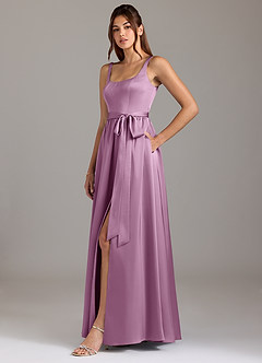 Azazie Elliott Brautjungfernkleider A-Linie mit Taschen Stretch-Satin Kleid Blauregen image4