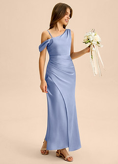 Azazie Madelyn Junior Abito Tubino in Raso Elasticizzato a Spalla Scoperta Ghiaccio image6