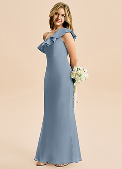 Azazie Alissa Junior Dusty Blue A-Line Ruched Chiffon Dress image3
