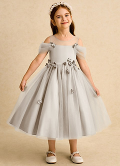 Azazie Juni Flower Girl Dresses Frost Ball-Gown Pleated Tulle Dress image1