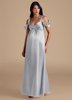 Azazie Rhea Maternity Bridesmaid Dresses A-Line Pleated Metallic Satin Floor-Length Dress image5