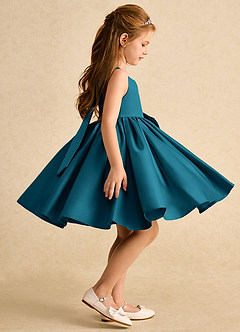 Azazie Jessie vestidos de niña de las flores Vestido de Azul Tinta de Satin Mate de Corte En A con Lazo image3