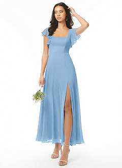 Azazie Bondi Bridesmaid Dresses Powder Blue A-Line Ruched Chiffon Dress image1