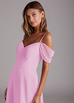 Azazie Marley Bridesmaid Dresses Candy Pink A-Line Off the Shoulder Chiffon Convertible Dress image8