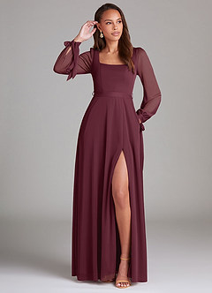 Azazie Leonia Bridesmaid Dresses Cabernet A-Line Long Sleeve Mesh Dress image1
