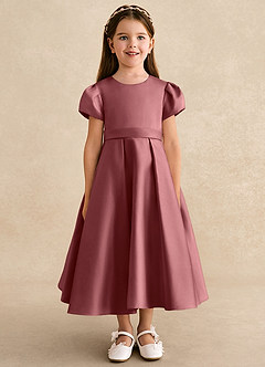 Azazie Princess Blumenmädchenkleider A-Linie Plissee Matte Satin Kleid Amethyst image5