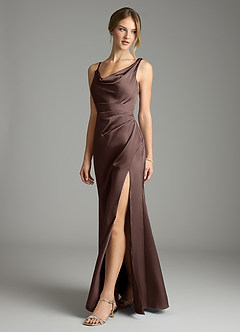 Azazie Samara Suknie dla druhen Syrena Pofałdowany Satyna elastyczna Do ziemi Sukienka image3