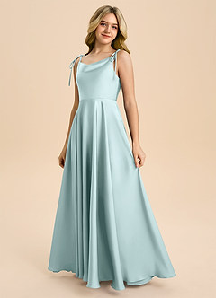 Azazie Popsy Junior Sea Glass A-Line Bow Stretch Satin Dress image6