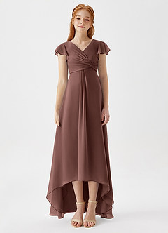 Azazie Breanne Junior Espresso A-Line Chiffon Dress image5