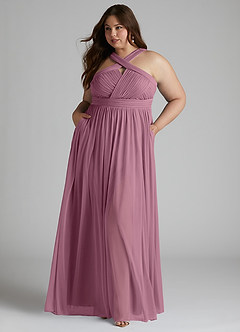 Azazie Hillian Bridesmaid Dresses Vintage Mauve A-Line Halter Pleated Mesh Dress image8