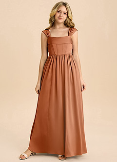 Azazie Hattie Junior Copper A-Line Pleated Stretch Satin Dress image8