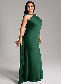 Azazie Kinsley Vestidos de madrinha de casamento Vestido Verde Escuro de Cetim elástico de sereia com Fenda Lateral image12