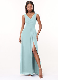 Azazie Karina Bridesmaid Dresses Mist A-Line Pleated Chiffon Dress image1