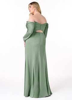 Azazie Hallie Jurken voor bruidsmeisjes Converteerbaar Jurk van Stretch Satijn met Kolom Off-the-shoulder lange mouw Matcha image10