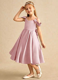 Azazie Favia Final Sale Dusty Blue A-Line Off the Shoulder Matte Satin Dress image6