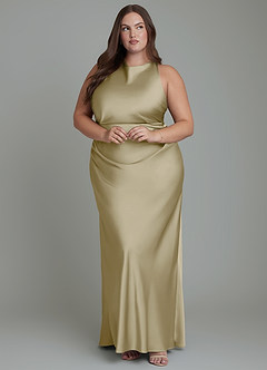 Azazie Evadne Bridesmaid Dresses Moss Green Sheath Pleated Stretch Satin Dress image10
