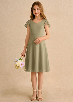 Azazie Narin Girls Formal Blumenmädchenkleider A-Linie mit ärmel Chiffon Kleid Moosgrün image3
