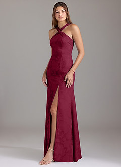 Azazie Rue Bridesmaid Dresses Burgundy A-Line Pleated Floral Burnout Dress image3